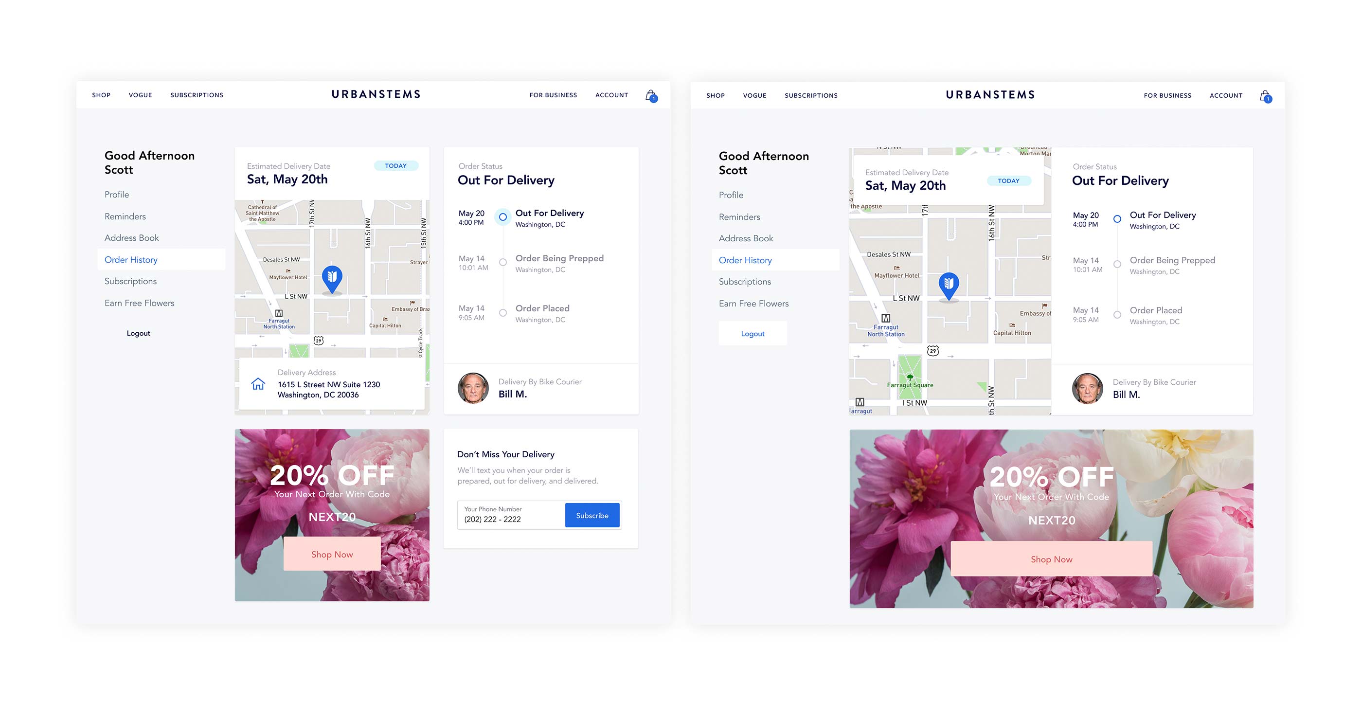 Order tracking wireframe